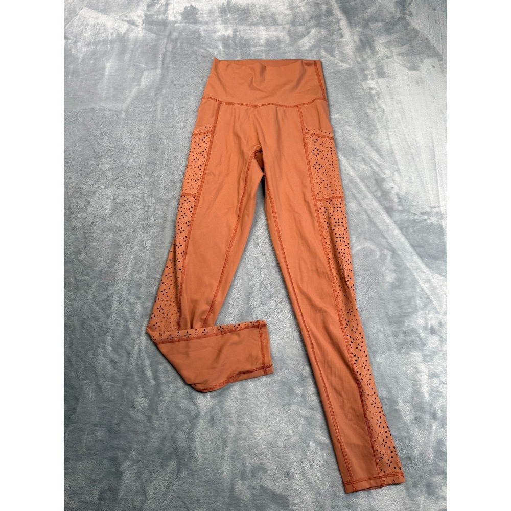 Aerie Chill Play Move Leggings Womens S Rust Orange Laser Cut Athletic Yoga